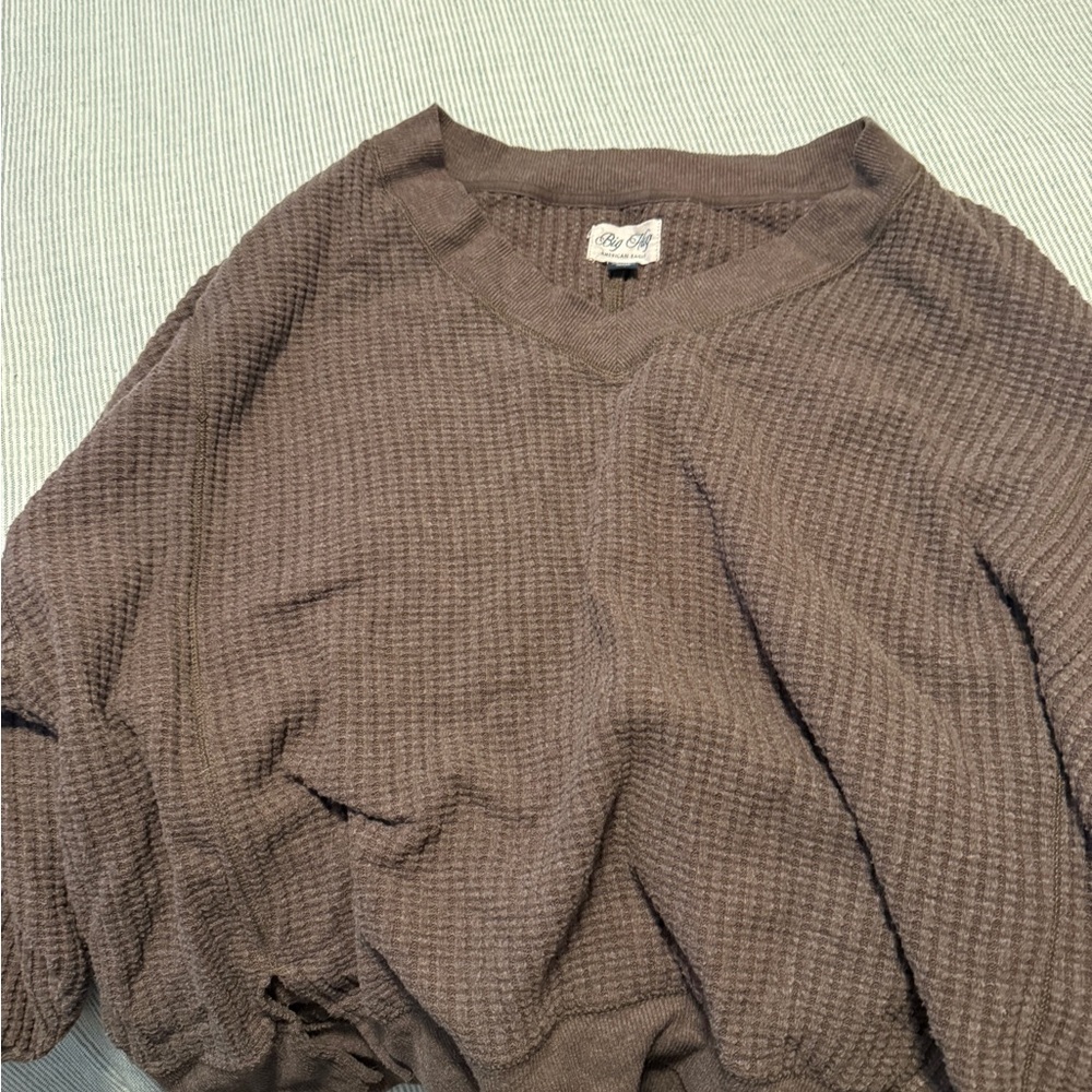 American Eagle Outfitters Waffle Knit V-Neck Sweater - Brown